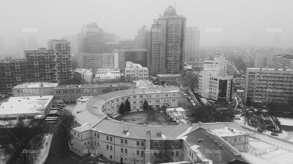 Foggy city view