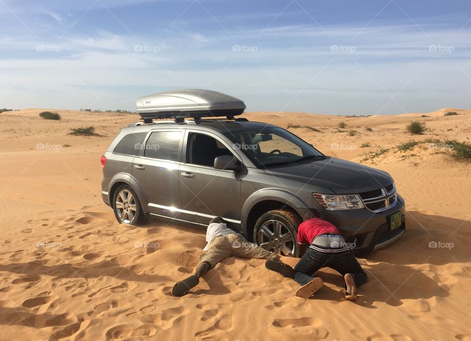 Helpful guys digging my car out of the sand! Lompoul Desert, Senegal