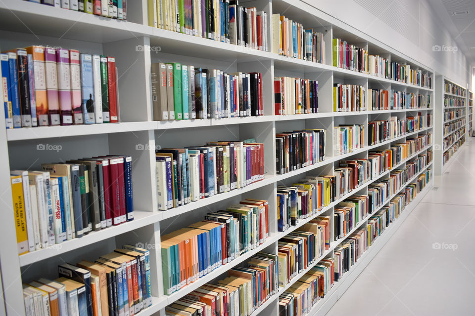 a long, long shelf with books
