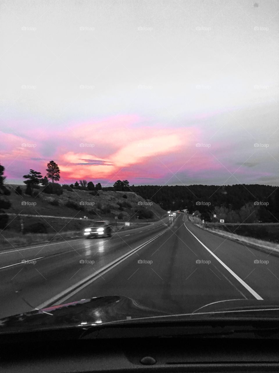 Sunset on the road