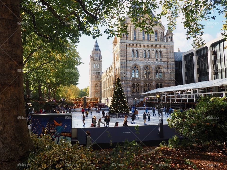 Skating rink next to Museum of Natural History  in London.