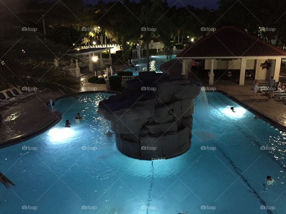 Resort pool at night
