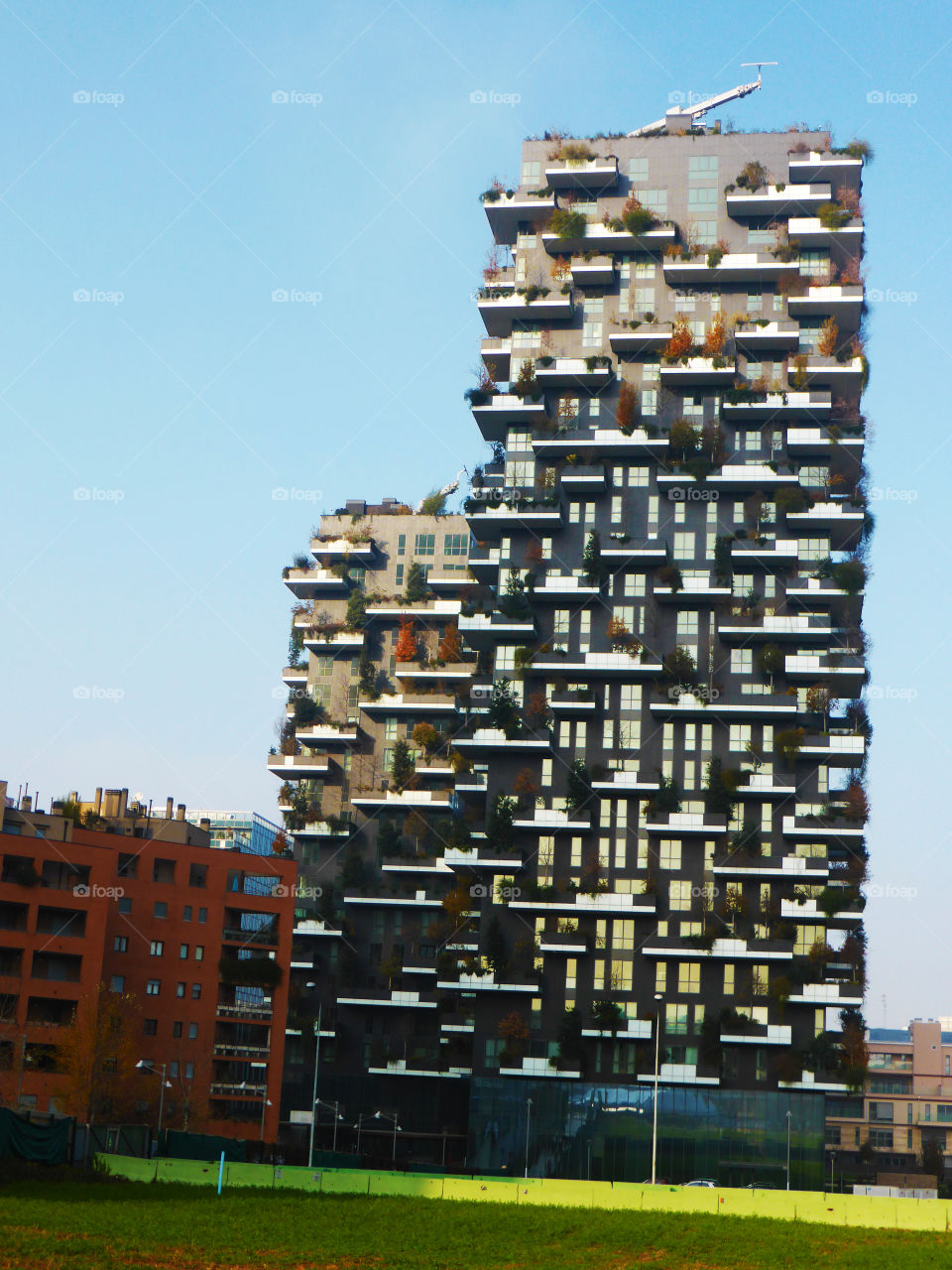 A strange building full of hanging gardens called vertical forest,Milan,Italy