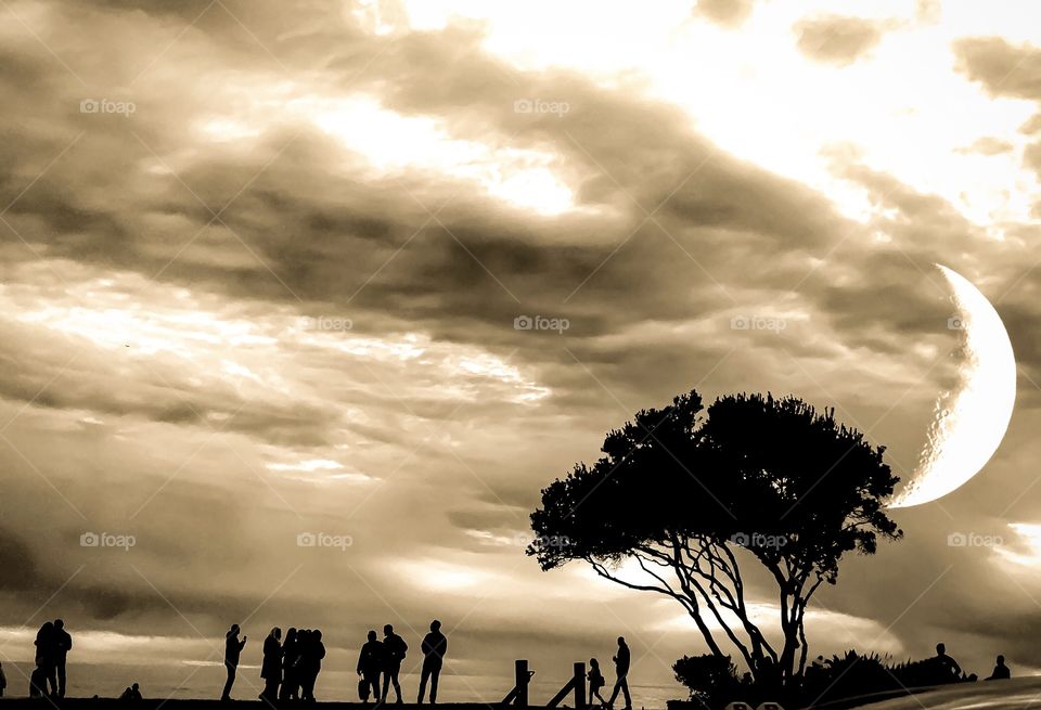 Foap Mission; Editors Choice! Laguna Beach Main Beach Unique Black And White Silhouettes At Moonrise! 