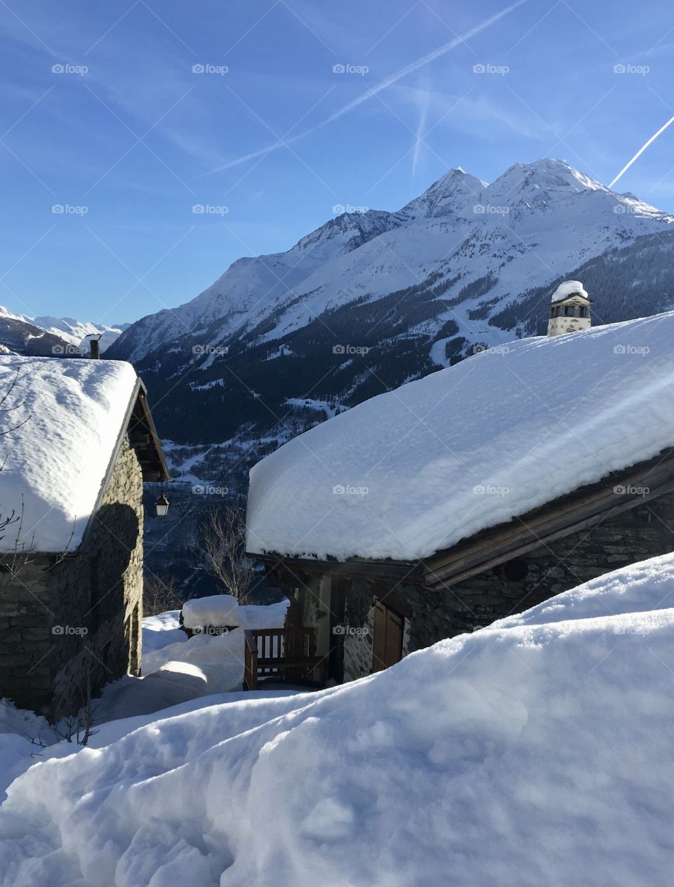 Snowy village in mountain