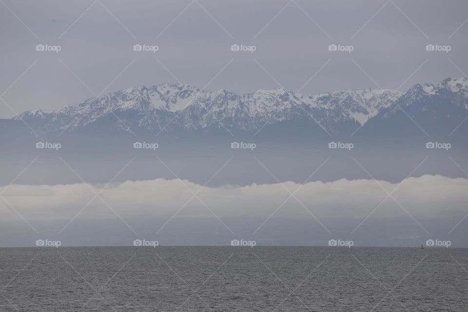 Ocean haze mountain and sky 