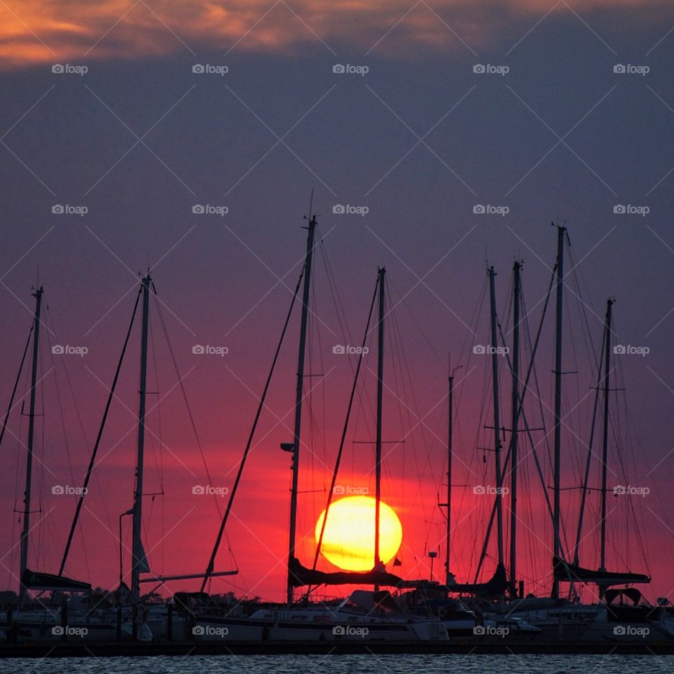 Sunset by the harbour