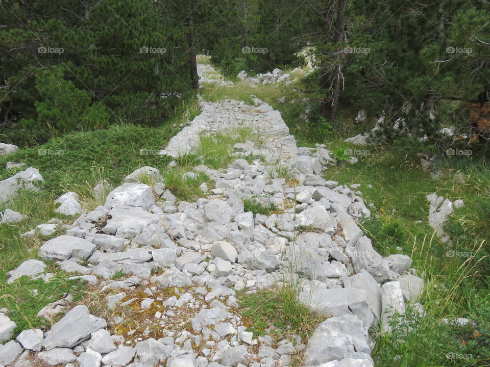 Mountain Orjen Montenegro remains of old stone hiking trail built by Austrohungarian army