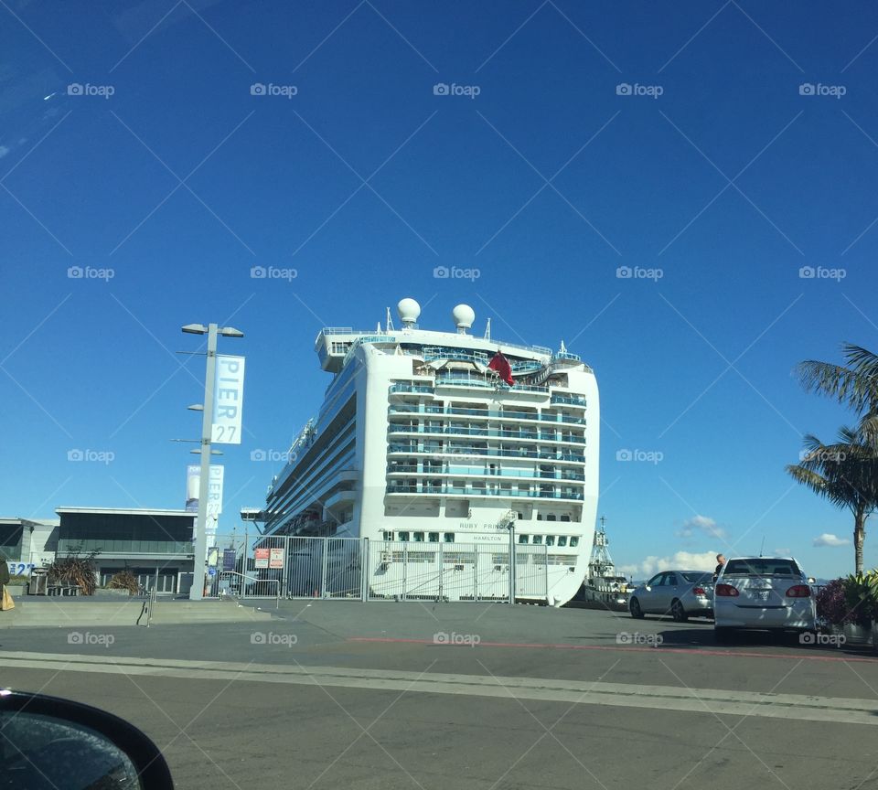 Docked cruise ship at port 