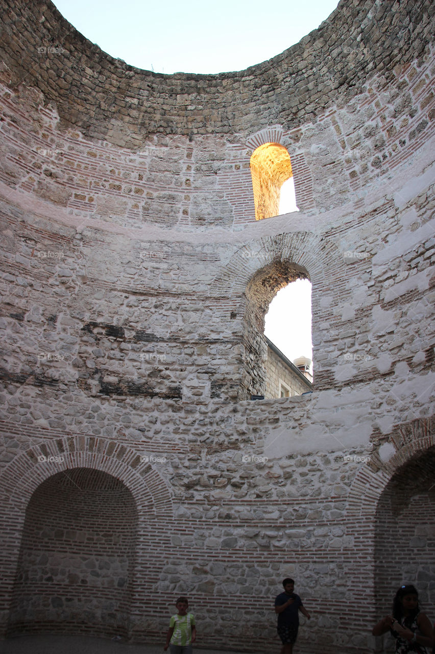 Vestibule, entire to the residential part of the Diocletian's Palace in City of Split, Croatia, originally with statues in semicircular nishes and large cupola with colorful glittery mosaic.