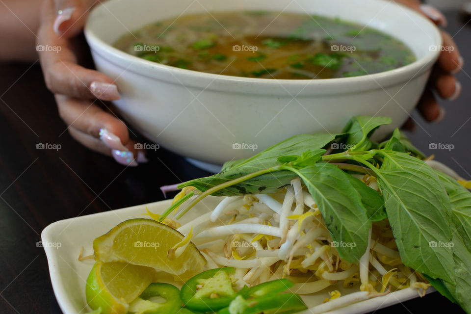 A fresh ,hot bowl of Pho and it’s Toppings 