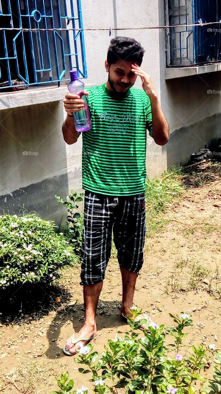 young boy under the sun ray.