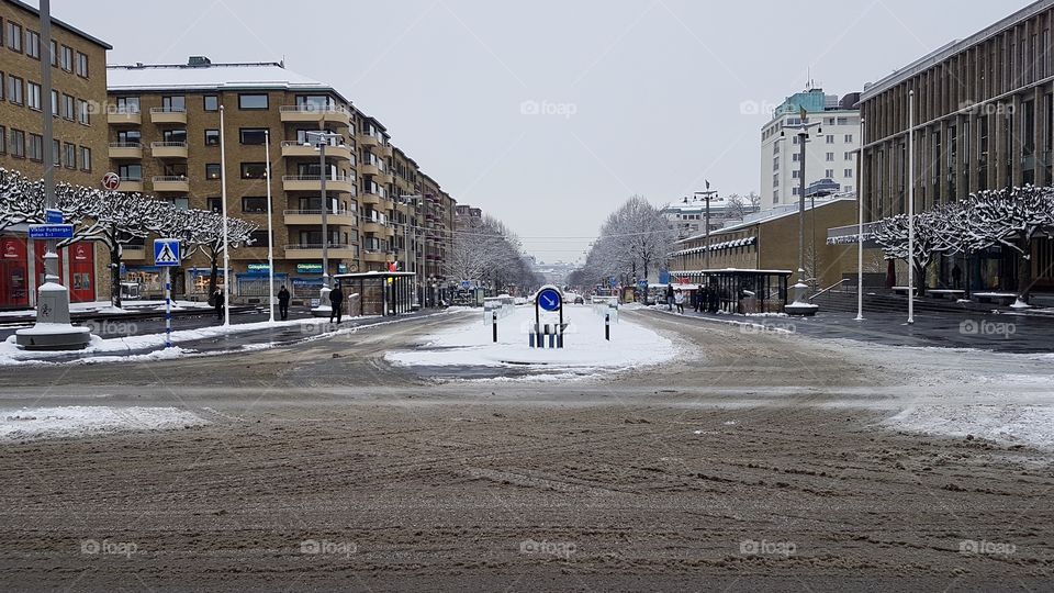 Snö vinter Avenyn Götaplatsen Göteborg Sverige  - Winter and snow in the city of Gothenburg Sweden 