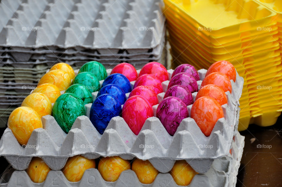 colorful easter eggs in a box