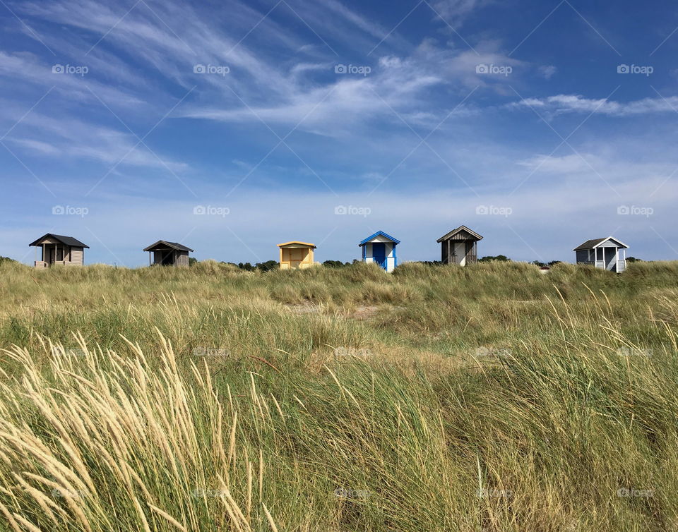 Beach huts in Skanör, Sweden.