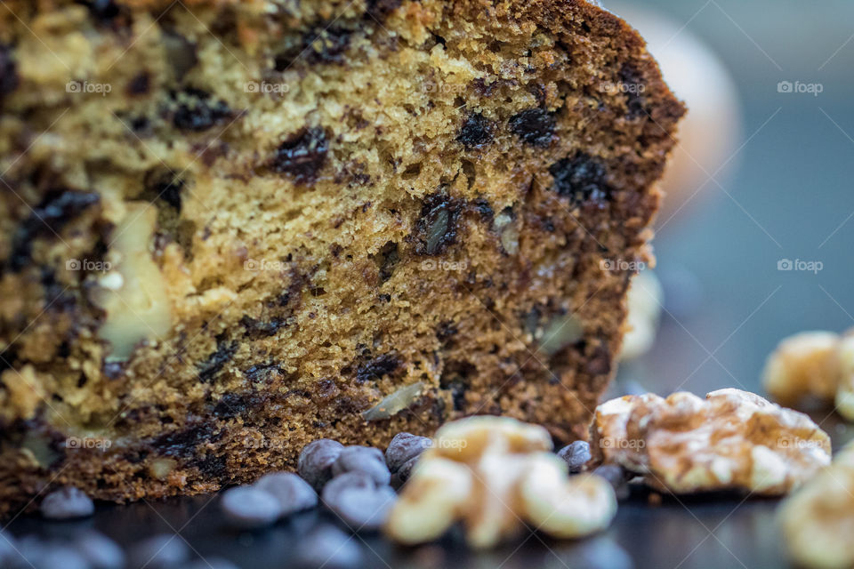 Homemade banana bread with walnuts and chocolate chips