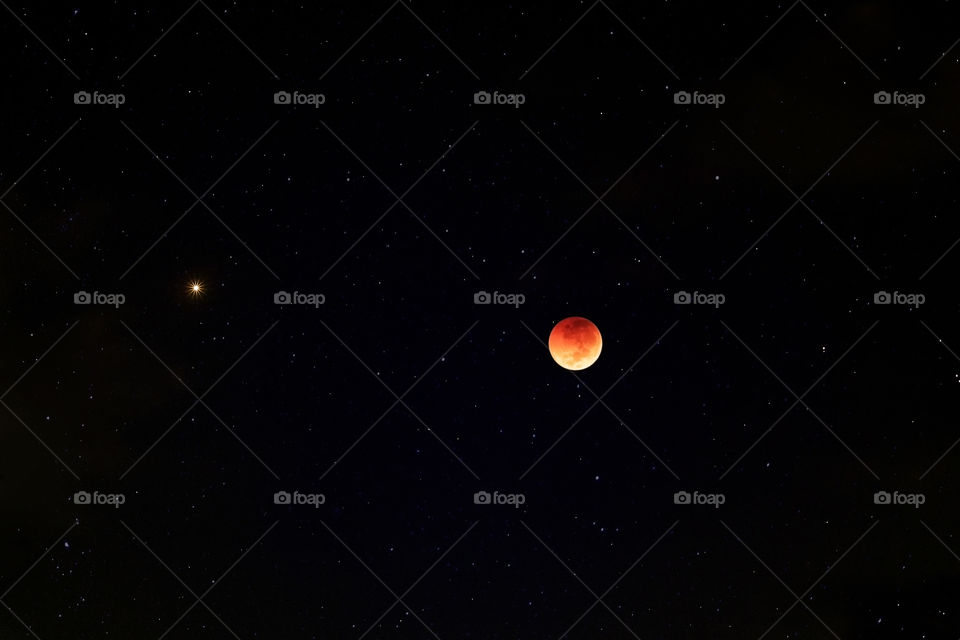 Lunar eclipse "Blood Moon" & Mars in our starry sky