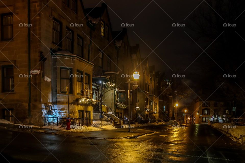 Street of Quebec city at night