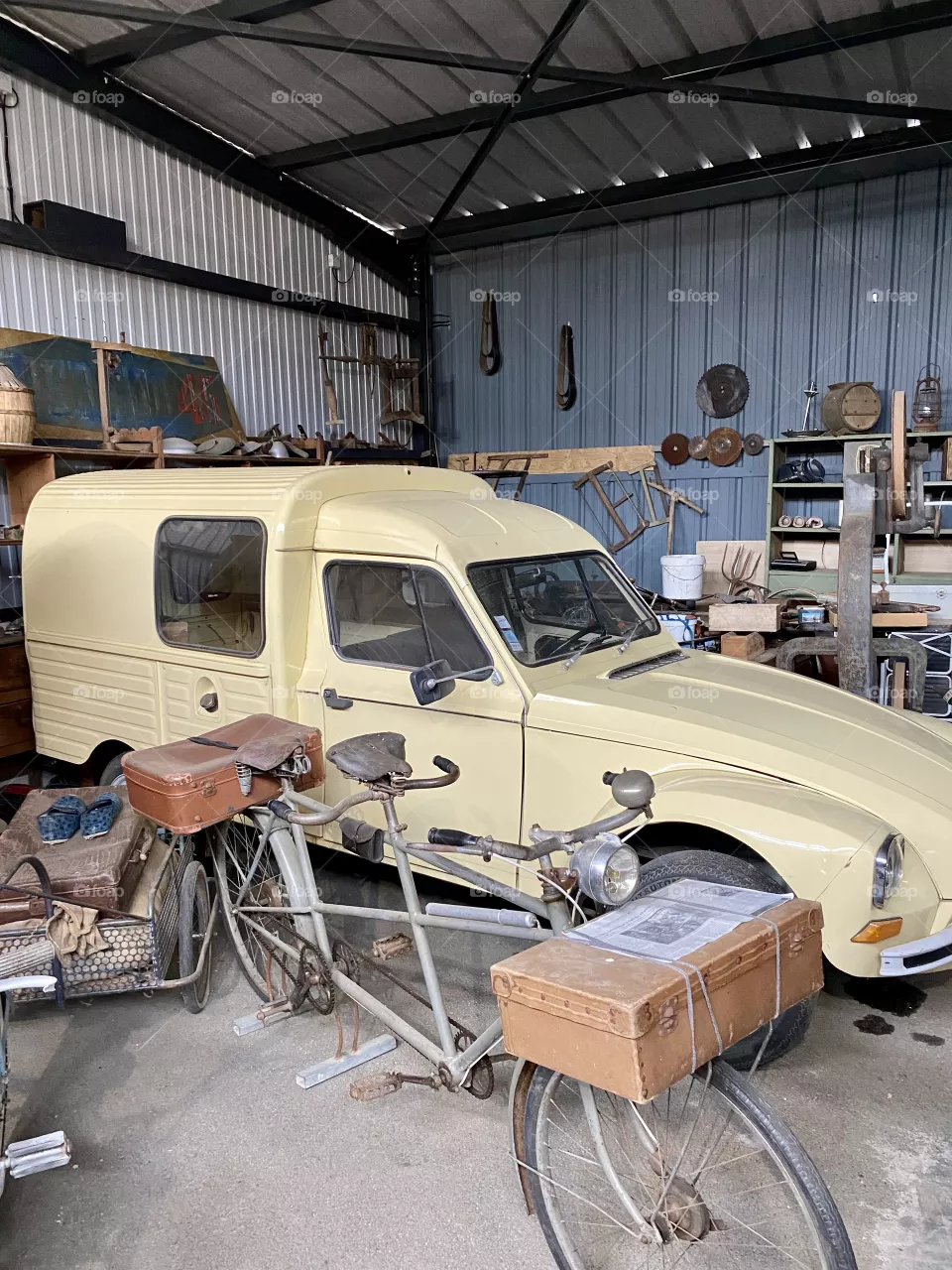 Old Citroën car in a vintage garage