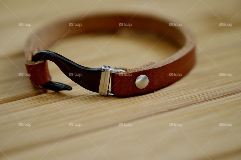 Leather Hook And Metal Clasp Bracelet Closeup Still Life 