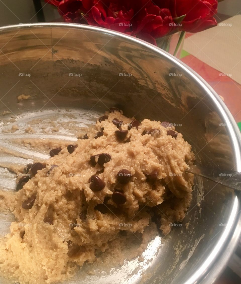 Chocolate chip cookies cooking 