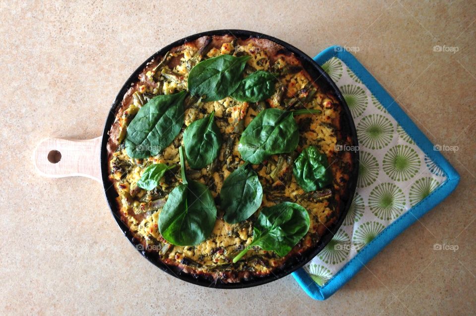 Homemade pie with spinach and cheese