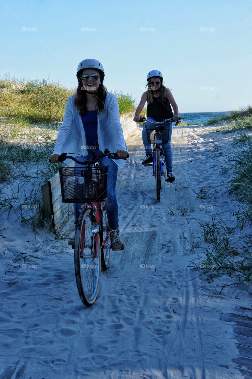 Riding bikes on the beach