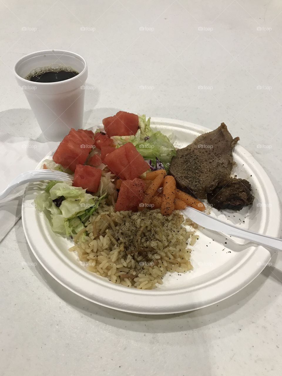 Simple black yet healthy coffee with tri-tip supper. Drinking the coffee plain and eating a delicious meal at church are very satisfying to one’s appetite.