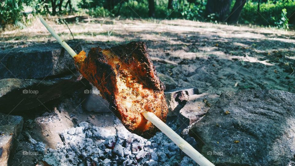 sea ​​bass on charcoal