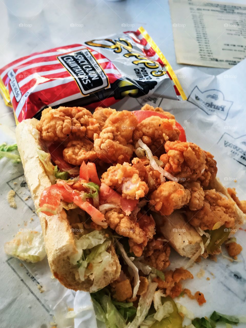 Shrimp po'boy overflowing with the good stuff