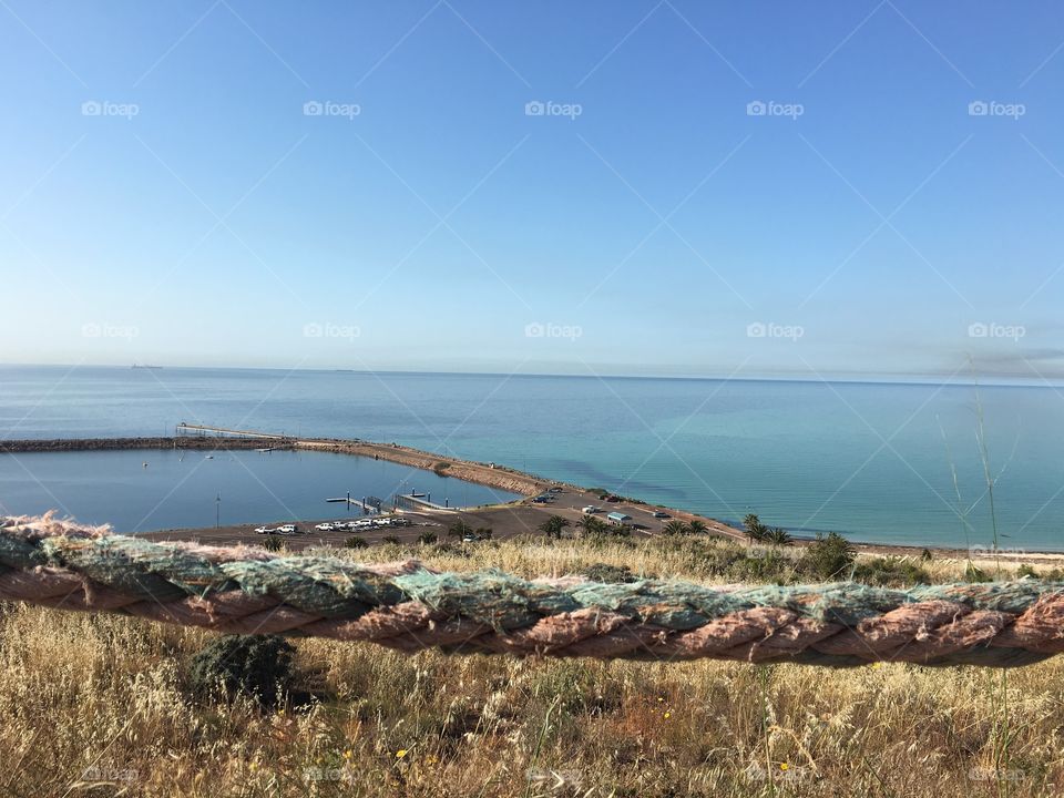 Ocean view from hill. Ocean view from hummock hill in Whyalla, south Australia 