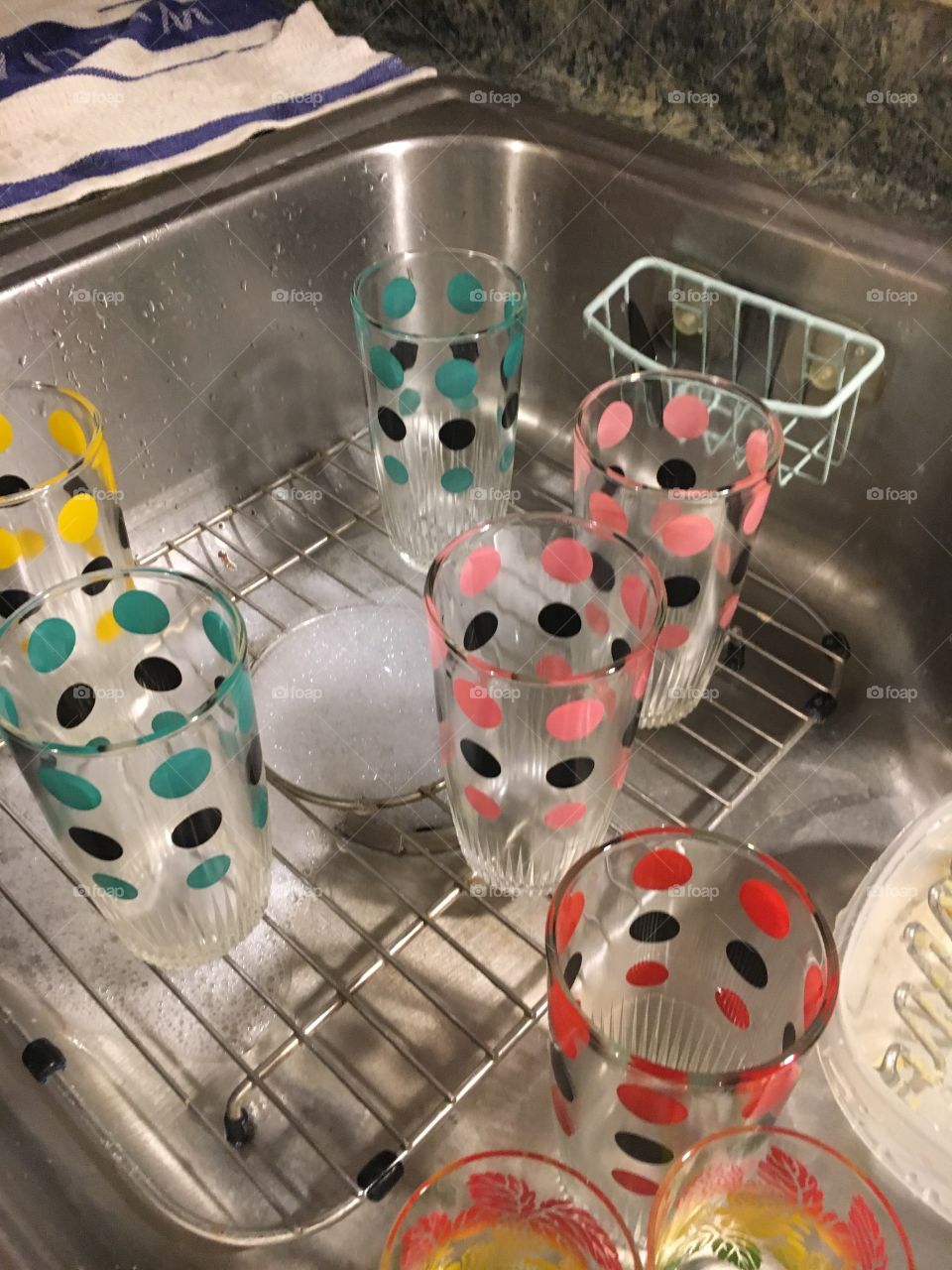 Vintage glasses in sink