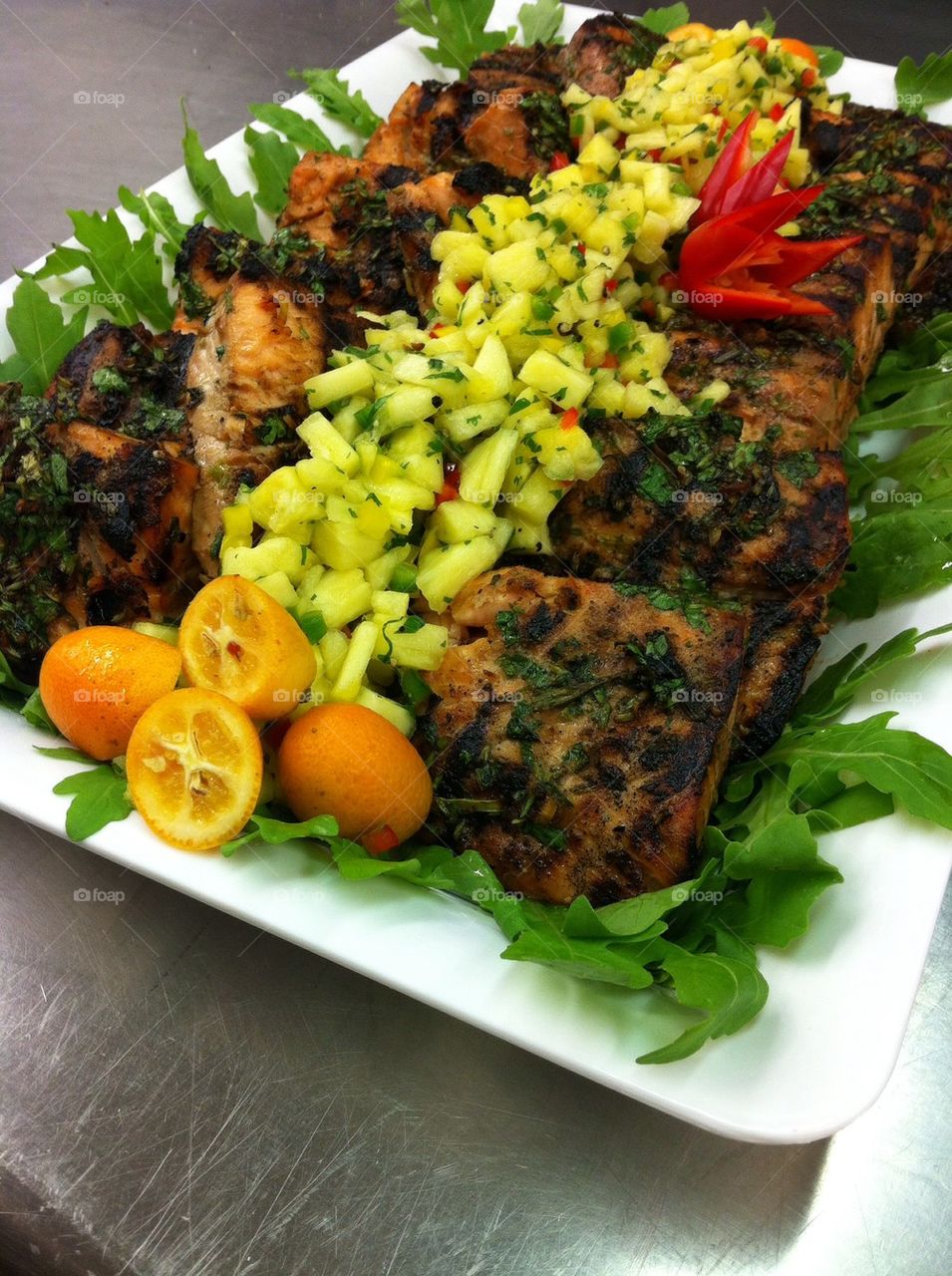 Grilled salmon with Thai pineapple salsa