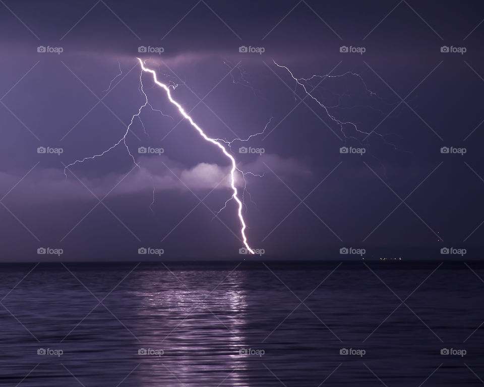 Lightning Strike Across The Lake