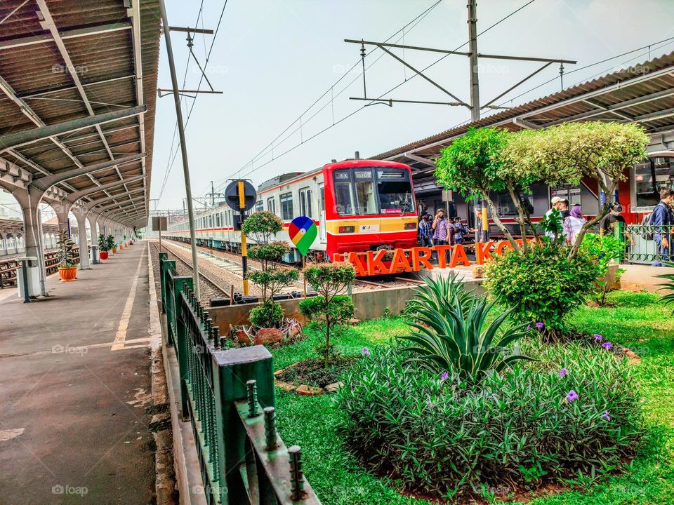 An electric train is waiting for departure