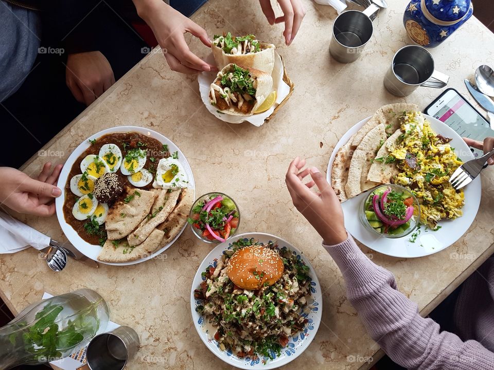 Spread of healthy, fresh food in a beautiful flay lay