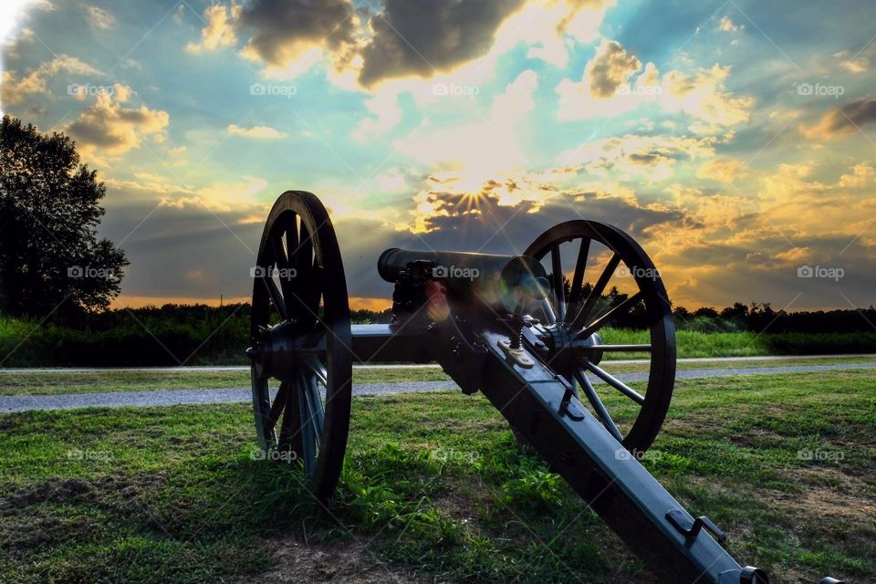 An old Civil War cannon, with a barrel made of bronze. Stones River National Battlefield, Murfreesboro, Tennessee. 