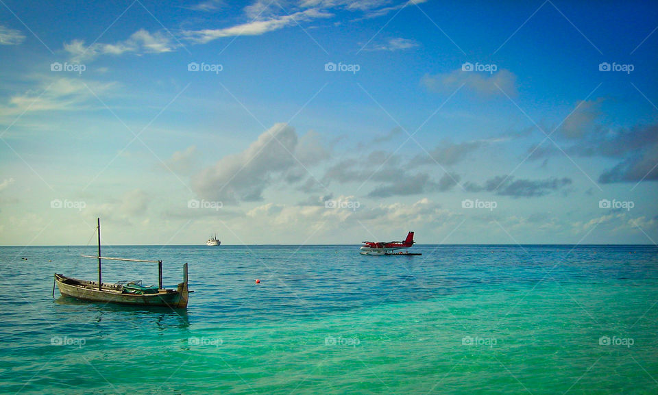 seaplane on ocean in Maldives