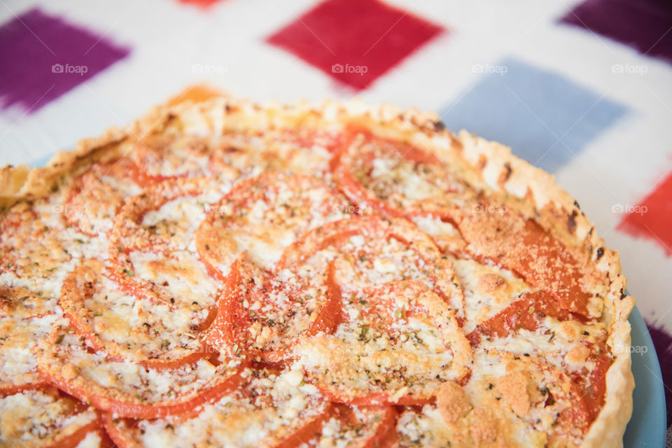 Close-up of tomato tart