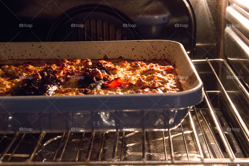 Baking eggplant with feta and tomatoes 