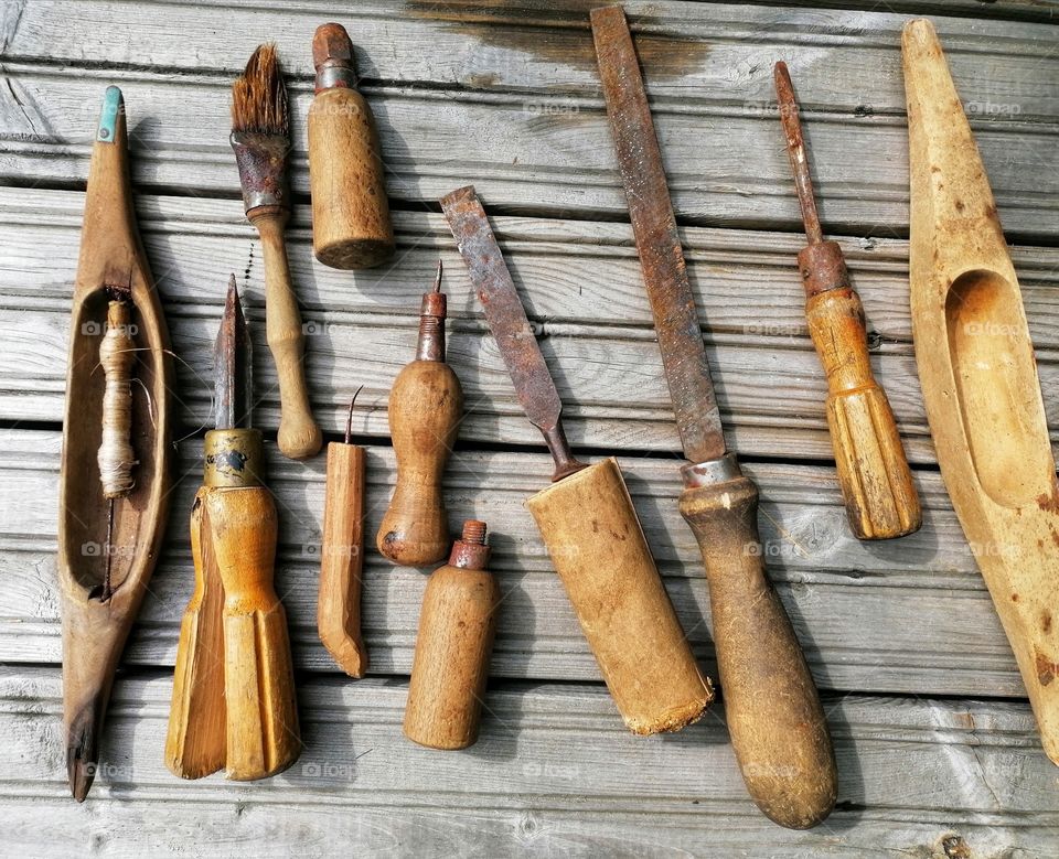 Patinated antique tools