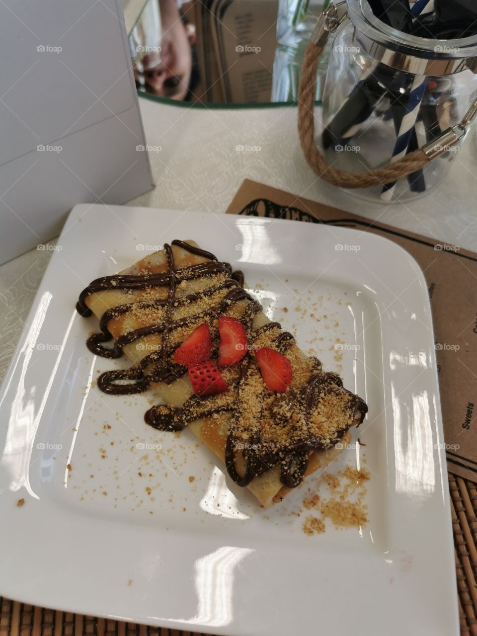 Crepe with chocolate sauce