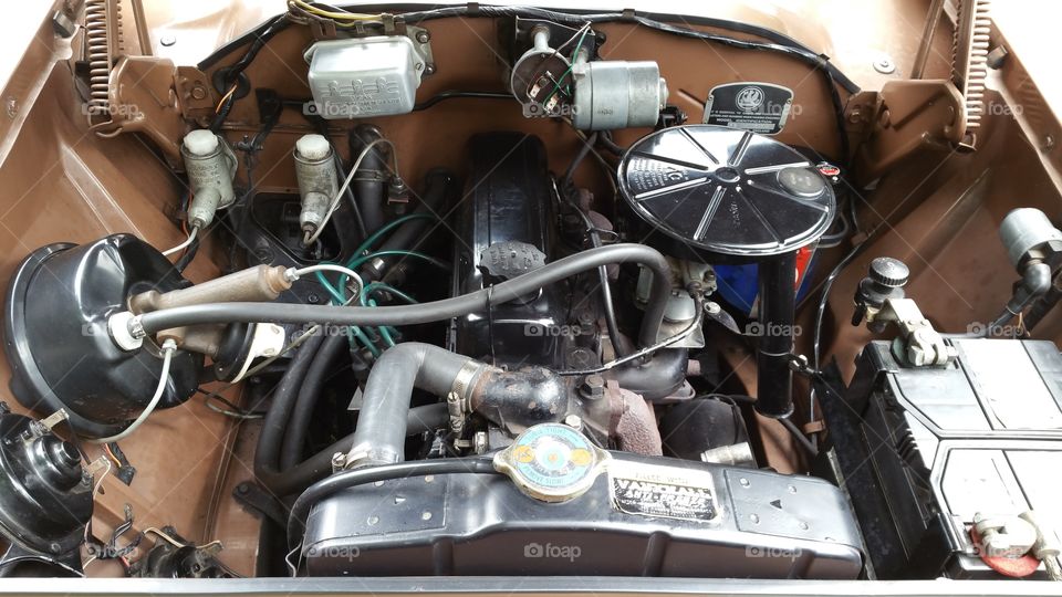 vintage vauxhall car under the bonnet