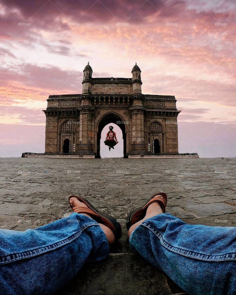 sunset time flying man