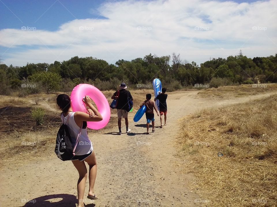 Off To The River We Go. Hiking down to the river.