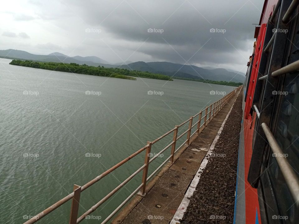 Beautiful train journey in India in rainy season with nice view enjoying journey