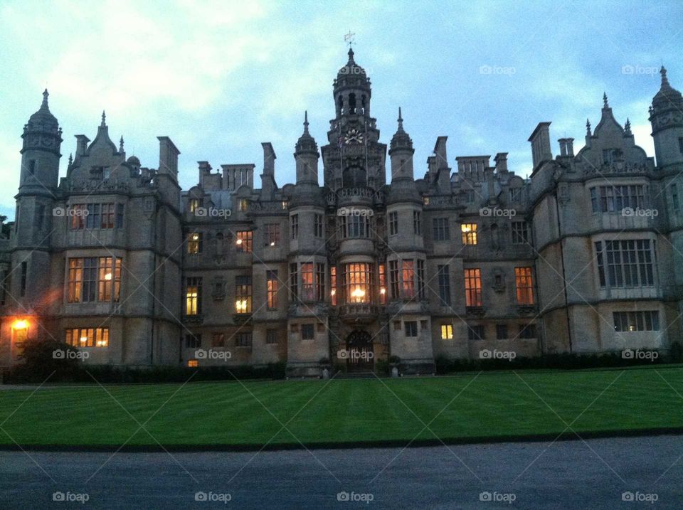 Harlaxton Manor in the evening