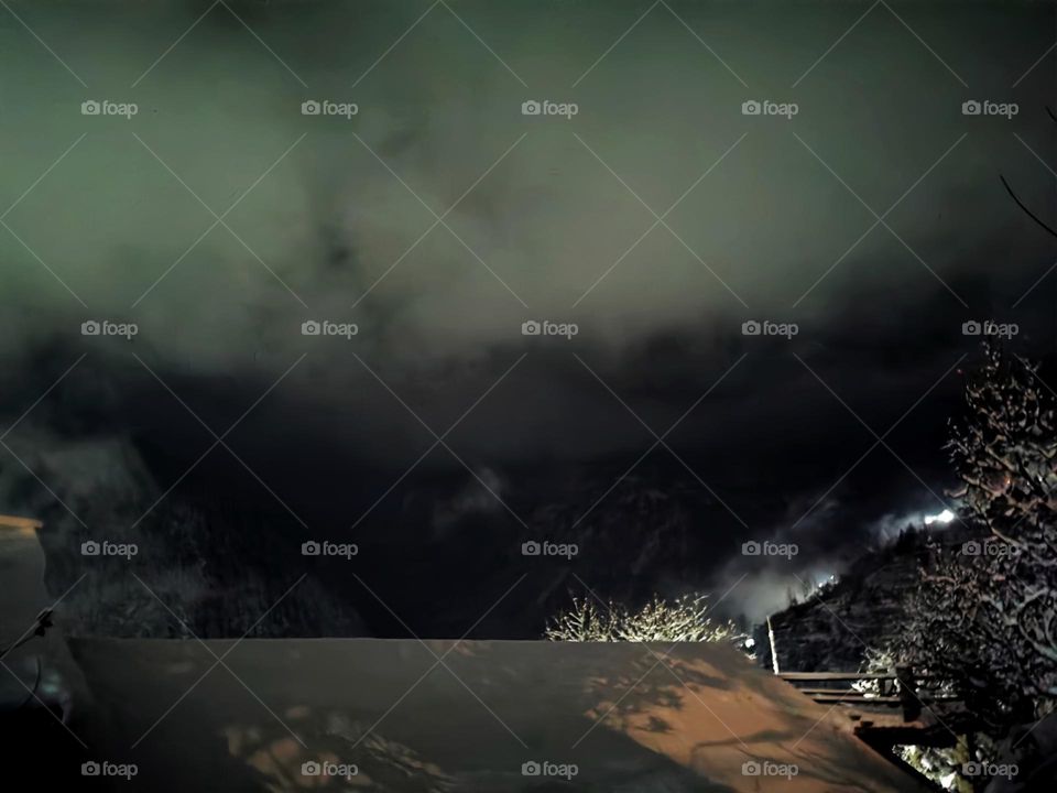 snowfall night in country side