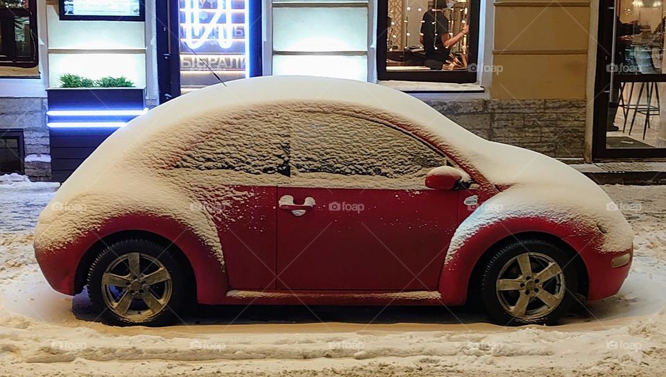 Working day 🚗❄️ Winter ❄️🚗 Red car🚗❄️ Snow drift on the City ❄️🚗