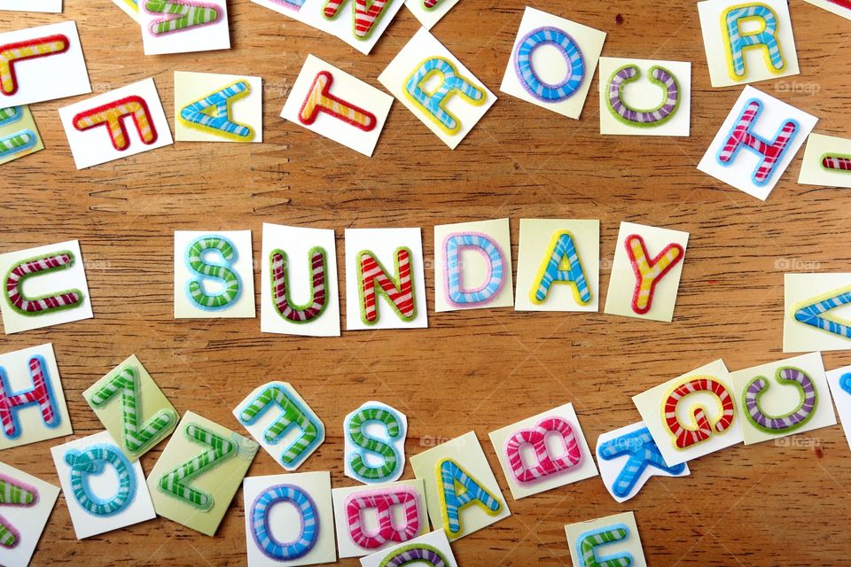 letters spelled as sunday. colorful letters spelled as sunday